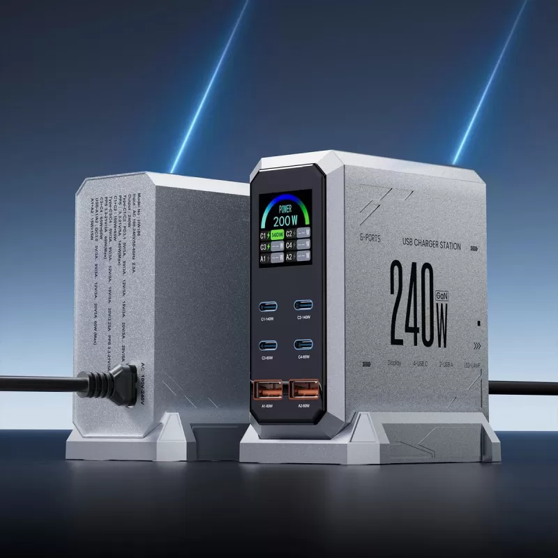 Многофункциональное зарядное устройство ASOMETECH с шестью портами и поддержкой быстрой зарядки