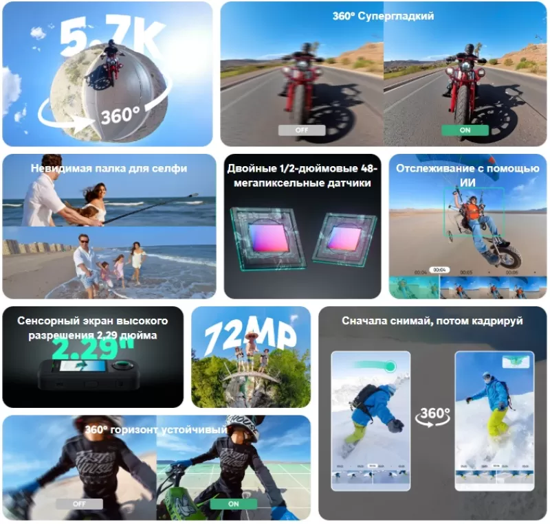 Akaso 360: новая экшн-камера с 48 МП сенсором и 360° стабилизацией за 15 700 рублей