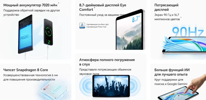 Honor Pad X7: бюджетный планшет с Android 15 и Snapdragon 680 за $119