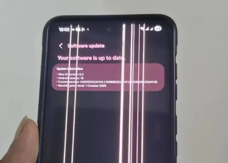 Samsung Galaxy S21 FE после обновления One UI 8 на экране начали появляться зелёные и розовые полосы