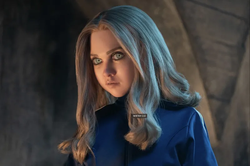 Лицо куклы Меган крупным планом с повреждениями на корпусе