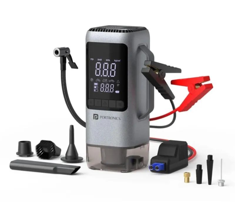 Portronics представила автомобильную станцию Vayu Cop 6-в-1: компрессор, пылесос, бустер и пауэрбанк в одном устройстве