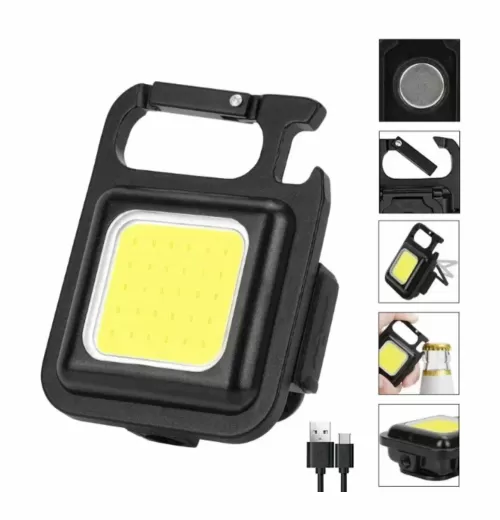 3) Яркий фонарик-брелок с магнитом и карабином