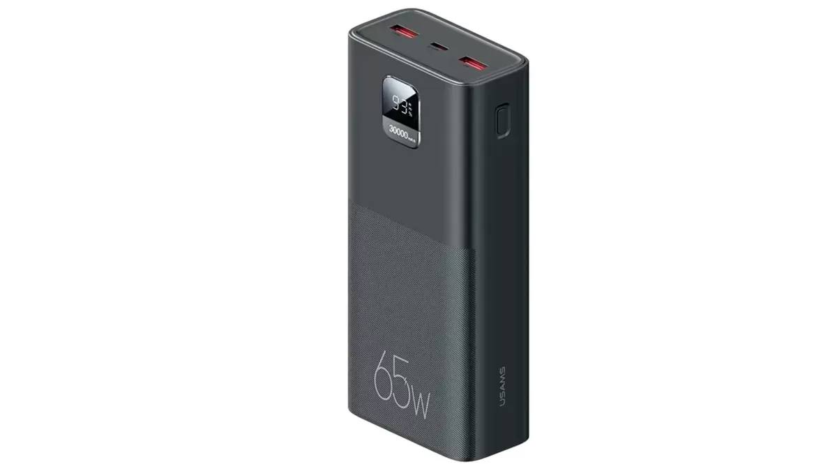 USAMS Fast Charging Kit Yattu Series 30000mAh 65W: Внешний аккумулятор USAMS Yattu Series 30000mAh 65W с цифровым дисплеем и комплектным кабелем Type-C to Type-C, идеально подходящий для быстрой зарядки ноутбуков и телефонов.